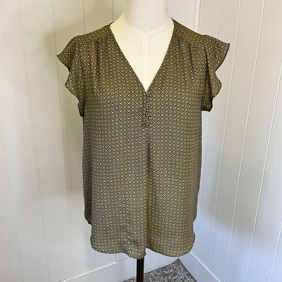 Carolina Belle Montreal Women’s Medium Yellow Blue Short Sleeve Blouse Top - Picture 1 of 13